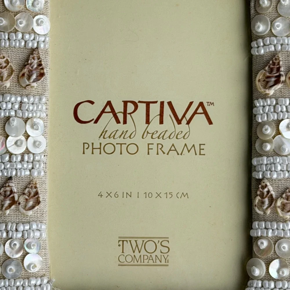 Vintage Captiva Photo Frame‎ 4x6 Cream Boho Chic Whimsy Shell Beaded Linen Beach